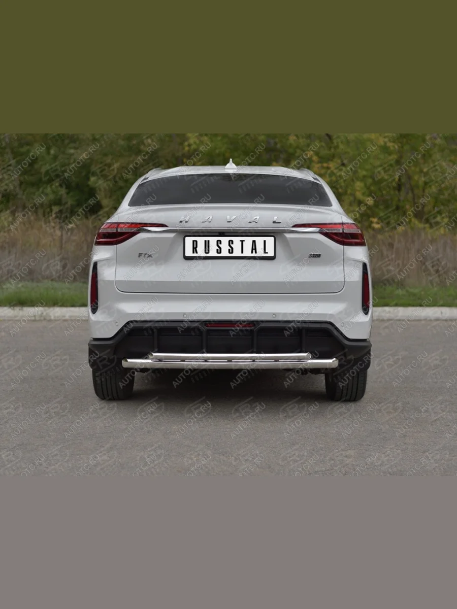 Защита заднего бампера d63*42 SLITKOFF  Haval F7x (2022-2024) (нержавейка полированная)  в Воронеже Воронежской области