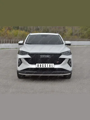 Защита переднего бампера d42 секции SLITKOFF (нержавейка полированная) Haval F7x (2022-2024) рестайлинг