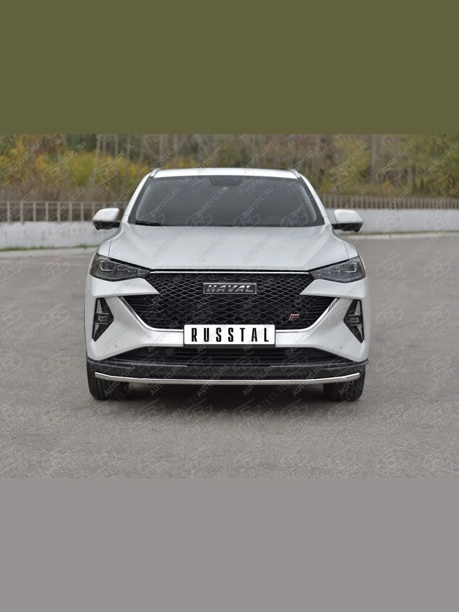 Защита переднего бампера d42 секции SLITKOFF  Haval F7x (2022-2024) (нержавейка полированная)  с доставкой в г. Керчь