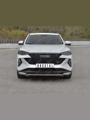 Защита переднего бампера d42 *42 уголки SLITKOFF (нержавейка полированная) Haval F7x (2022-2024) рестайлинг