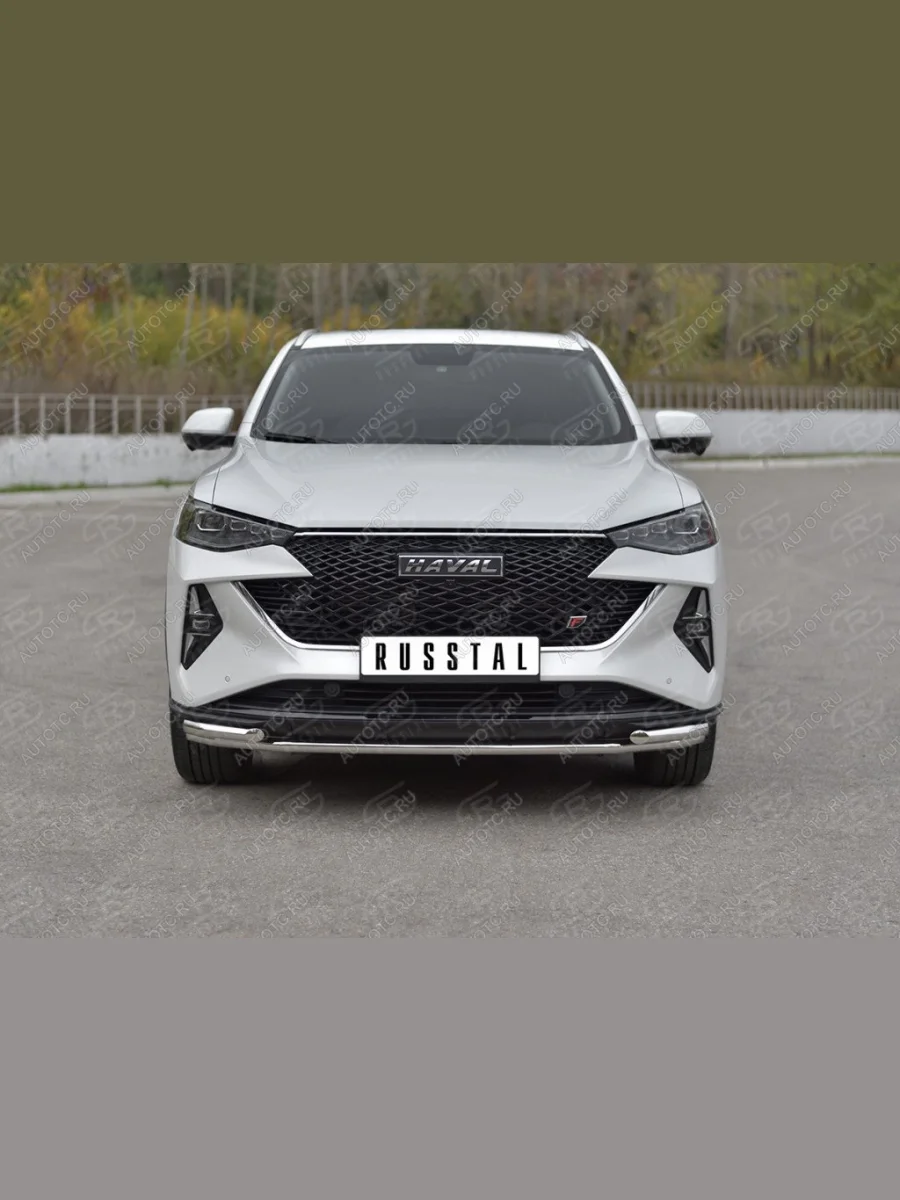 Защита переднего бампера d42 *42 уголки SLITKOFF Haval F7x рестайлинг (2022-2024) (нержавейка полированная)  в Керчи Республика Крым