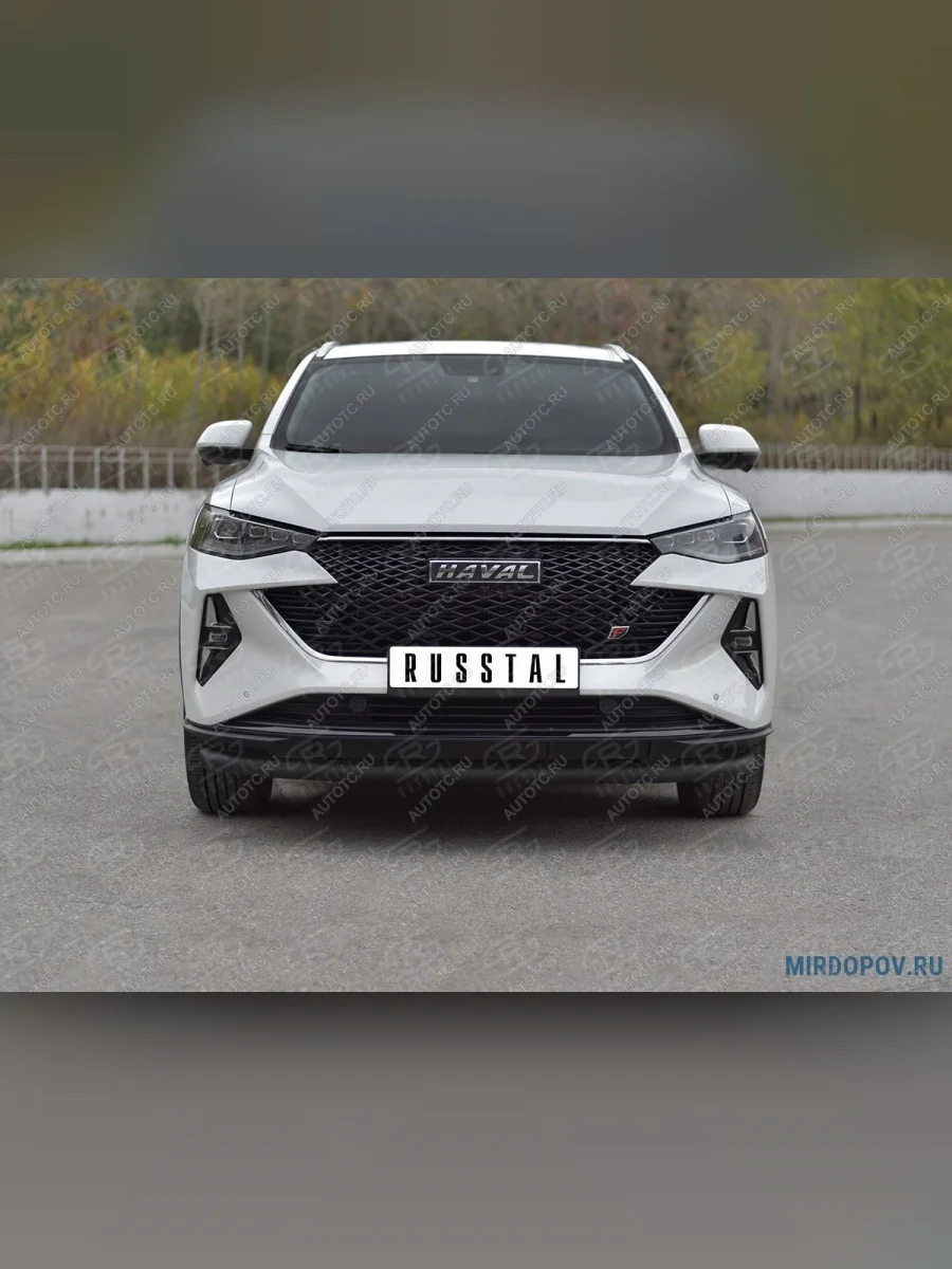 Защита переднего бампера d63 секции SLITKOFF  Haval F7x (2022-2024) (нержавейка окрашенная в черный цвет)  в Керчи Республика Крым