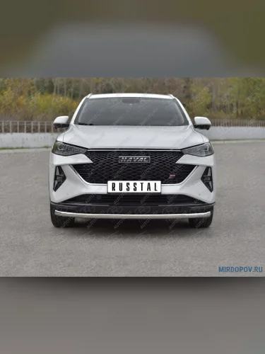 Защита переднего бампера d63 секции SLITKOFF (нержавейка полированная) Haval F7x (2022-2024) рестайлинг