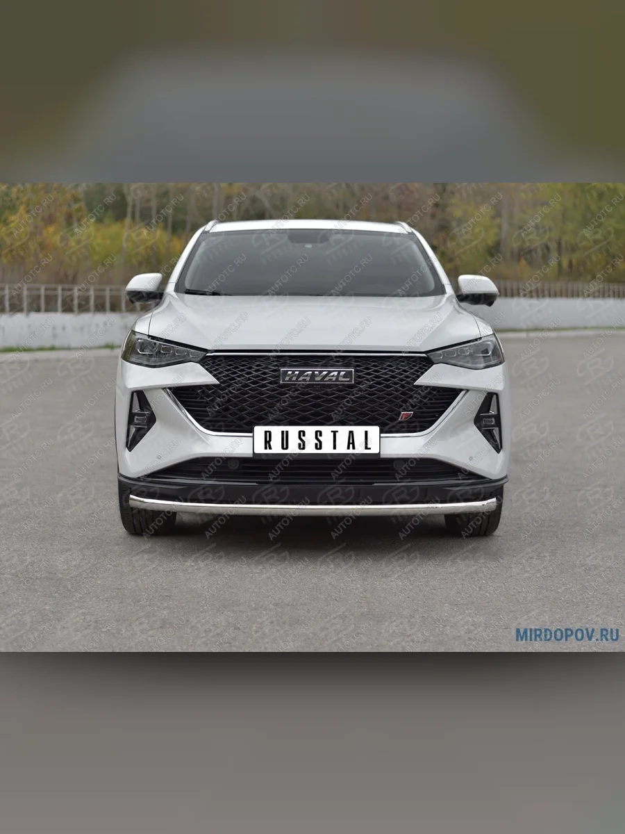 Защита переднего бампера d63 секции SLITKOFF  Haval F7x (2022-2024) (нержавейка полированная)  с доставкой в г. Керчь