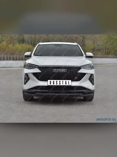 Защита переднего бампера d63*42 дуга SLITKOFF (нержавейка окрашенная в черный цвет) Haval F7x (2022-2024) рестайлинг