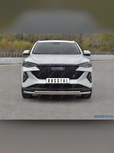 Защита переднего бампера d63*42 дуга SLITKOFF (нержавейка полированная) Haval F7x (2022-2024) рестайлинг