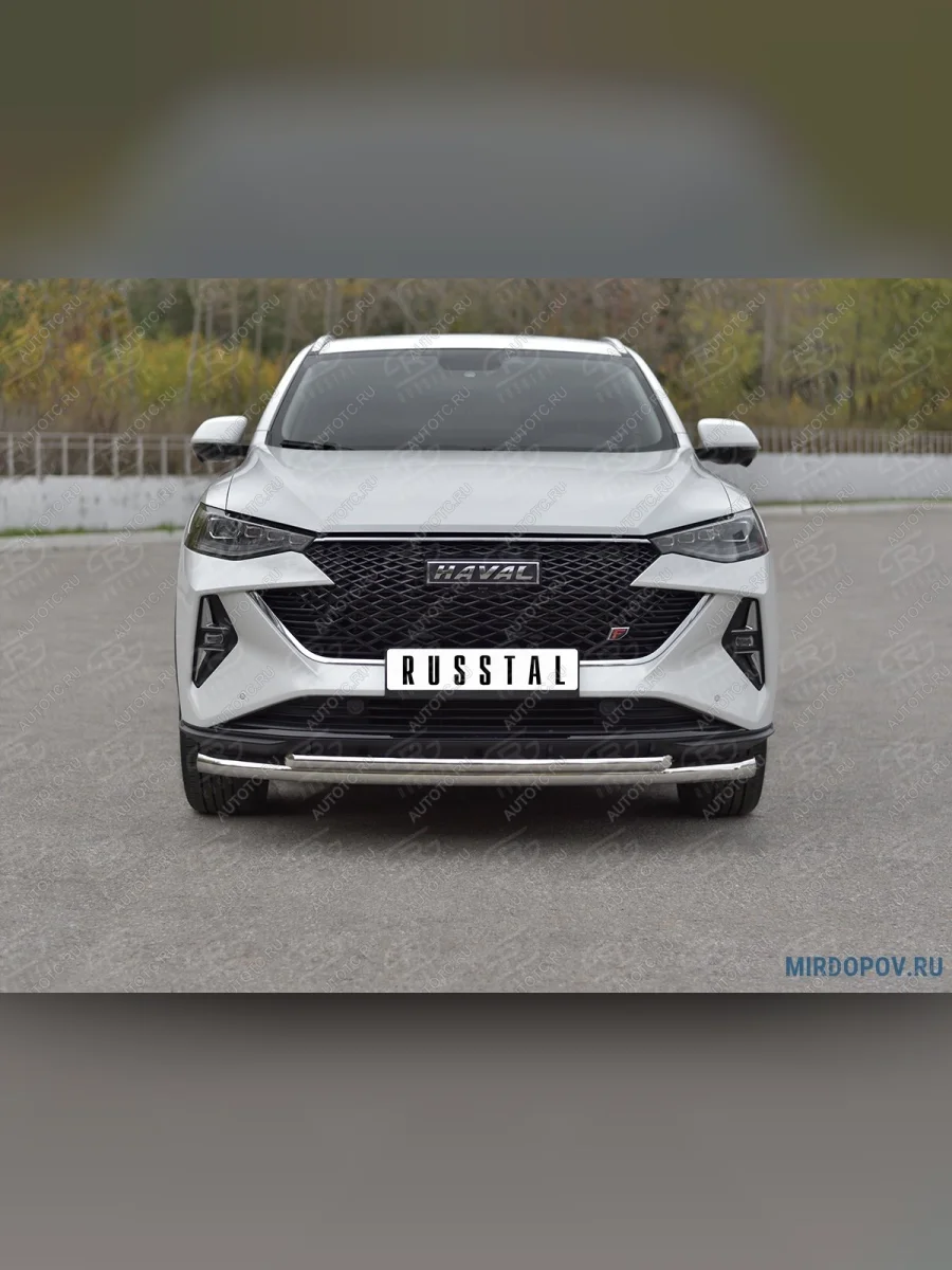Защита переднего бампера d63*42 дуга SLITKOFF  Haval F7x (2022-2024) (нержавейка полированная)  с доставкой в г. Керчь