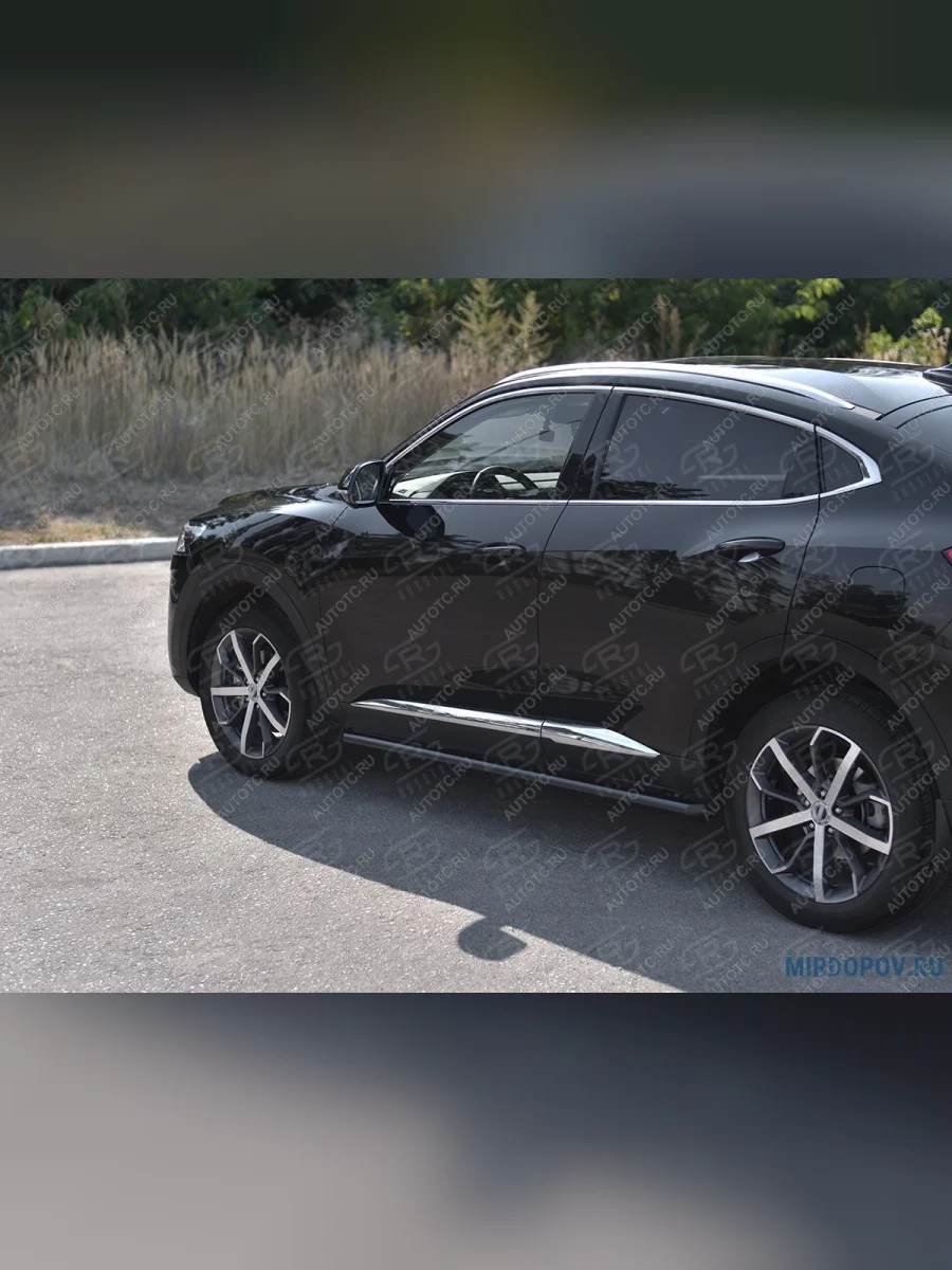 Защита порогов d63 SLITKOFF Haval F7x рестайлинг (2022-2024) (нержавейка окрашенная в черный цвет)  с доставкой в г. Керчь