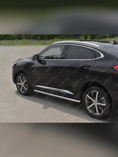 Защита порогов (нержавейка d63) SLITKOFF (круглые торцы) Haval F7x рестайлинг (2022-2024)