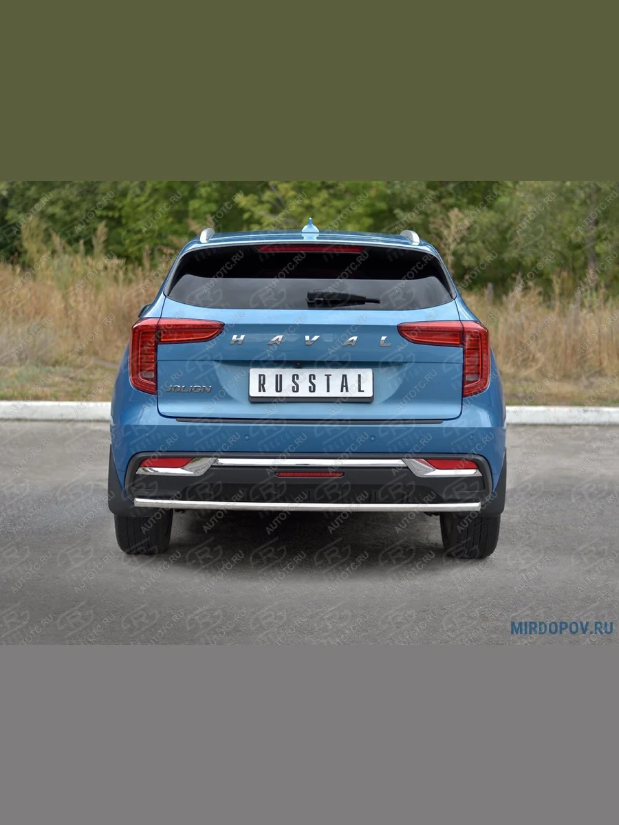 Защита заднего бампера d42 секции SLITKOFF  Haval Jolion (2020-2024) (нержавейка полированная)  в Воронеже Воронежской области