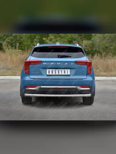 Защита заднего бампера d63 секции SLITKOFF (нержавейка полированная) Haval Jolion (2020-2024) дорестайлинг