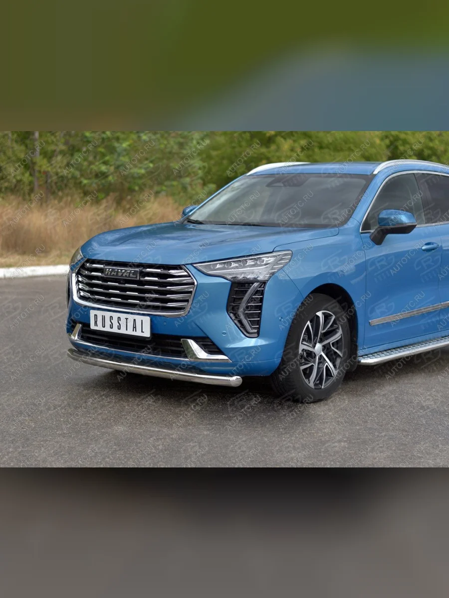 Защита переднего бампера d63 секции (кроме COMFORT) SLITKOFF  Haval Jolion (2020-2024) (нержавейка полированная)  в Самаре Самарской области
