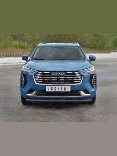 Защита переднего бампера d63 секции (кроме COMFORT) SLITKOFF (нержавейка окрашенная в черный цвет) Haval Jolion (2020-2024) дорестайлинг