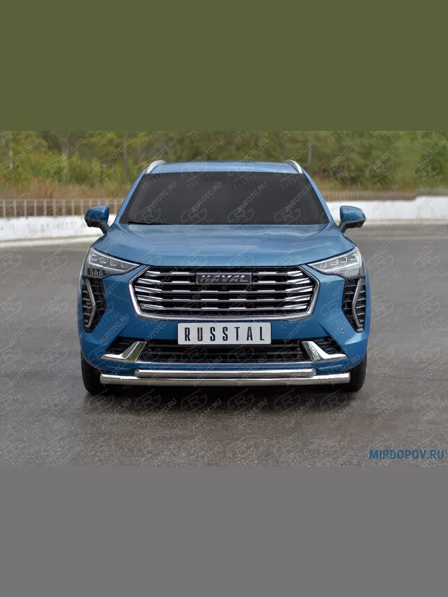 Защита переднего бампера d63 секции d42 дуга (кроме COMFORT) SLITKOFF  Haval Jolion (2020-2024) (нержавейка полированная)  в Воронеже Воронежской области