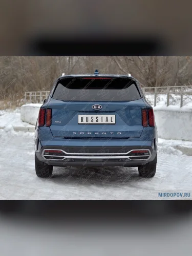 Защита заднего бампера d63 дуга SLITKOFF (нержавейка полированная) KIA Sorento  MQ4 (2020-2022)