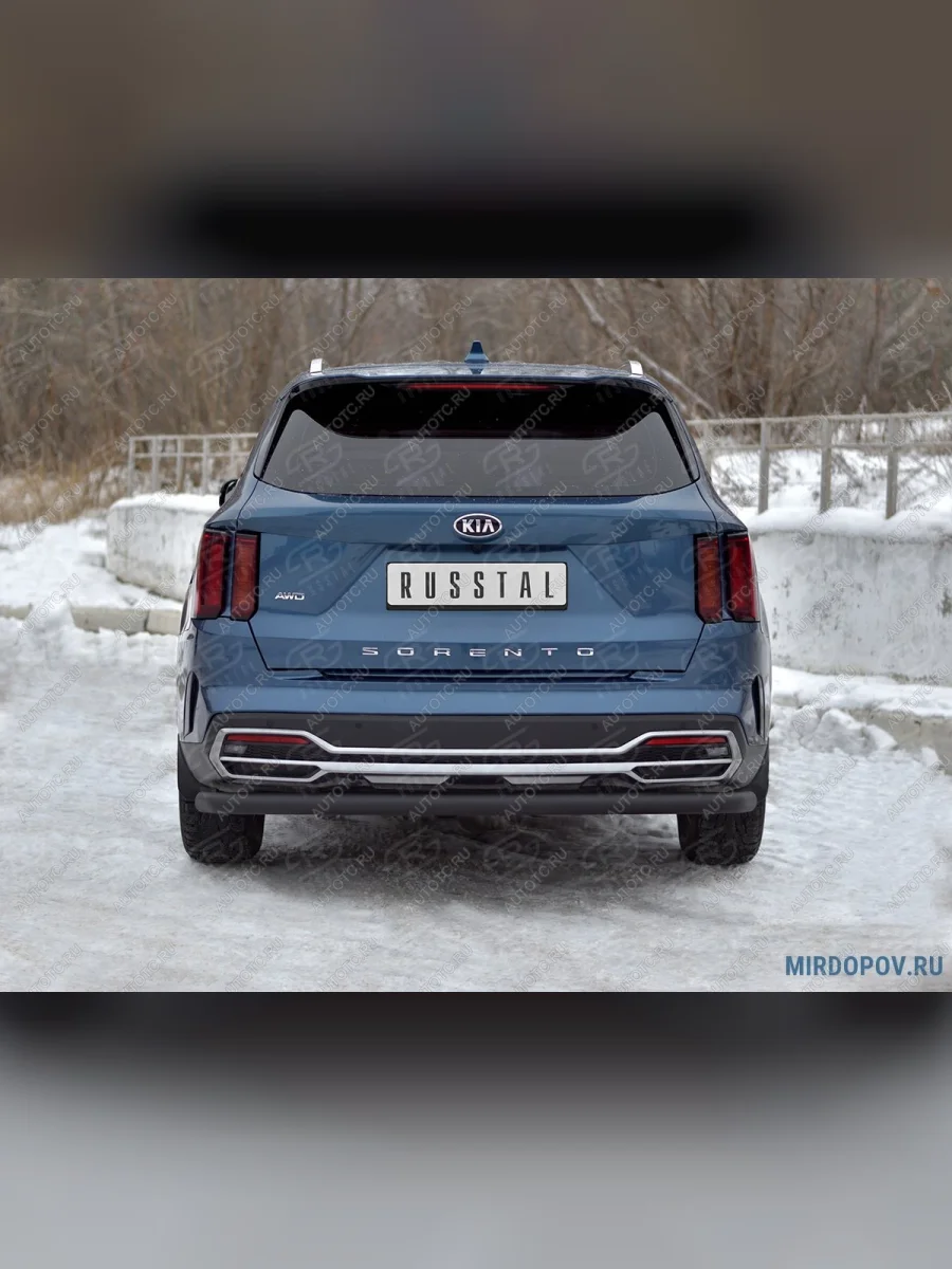 Защита заднего бампера d63 секции SLITKOFF  KIA Sorento (2020-2022) MQ4 (нержавейка окрашенная в черный цвет)  в Воронеже Воронежской области