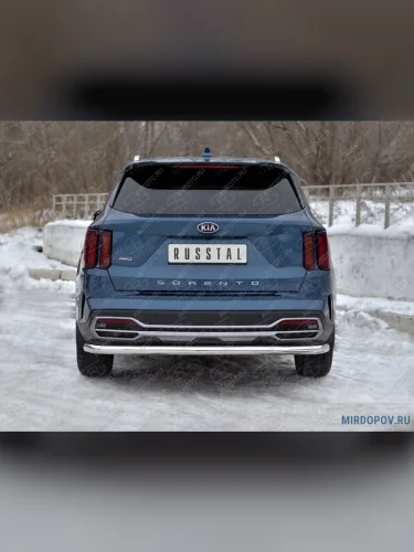 Защита заднего бампера d63 секции SLITKOFF (нержавейка полированная) KIA Sorento  MQ4 (2020-2022)
