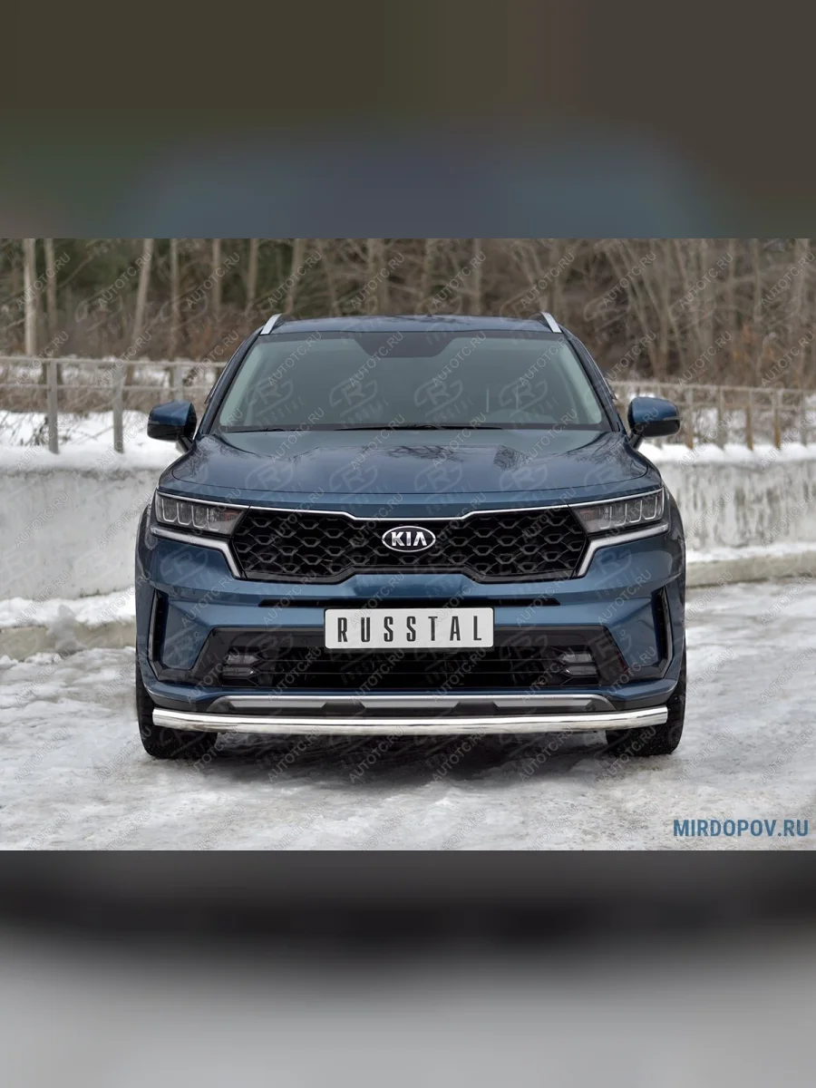 Защита переднего бампера d63 секции SLITKOFF  KIA Sorento (2020-2022) MQ4 (нержавейка полированная)  в Самаре Самарской области
