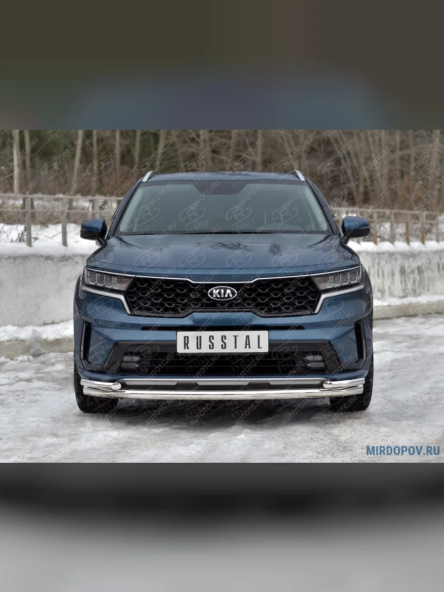 Защита переднего бампера d63 секции-d42 уголки SLITKOFF  KIA Sorento (2020-2022) MQ4 (нержавейка полированная)  в Самаре Самарской области