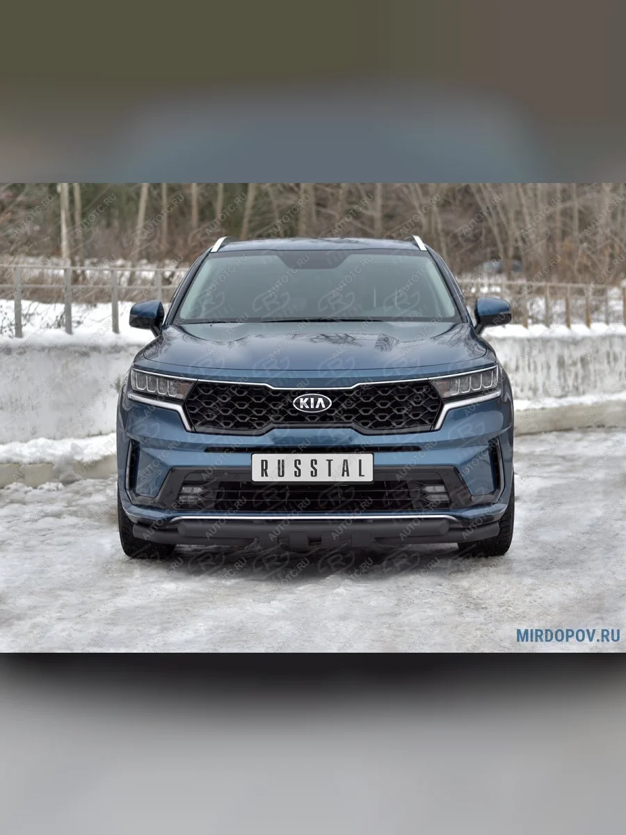 Защита переднего бампера d63 мм секции-d63 мм уголки+клыки SLITKOFF  KIA Sorento (2020-2022) MQ4 (нержавейка окрашенная в черный цвет)  в Самаре Самарской области
