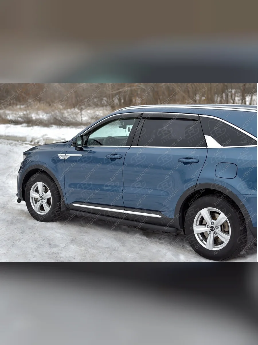 Пороги труба d63 секции SLITKOFF KIA Sorento MQ4 (2020-2022) (черные)  в Керчи Республика Крым