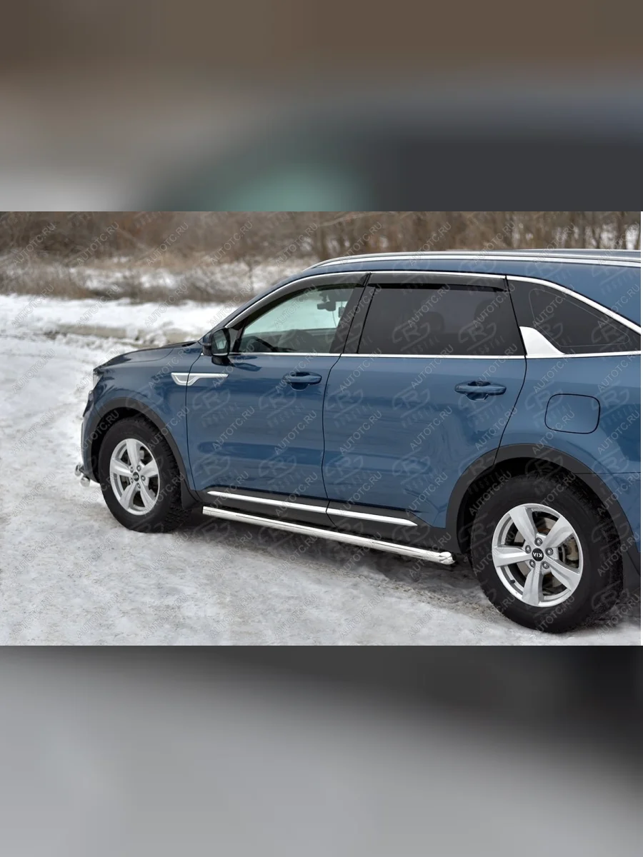 Пороги труба d63 секции SLITKOFF KIA Sorento MQ4 (2020-2022) (серые)  в Керчи Республика Крым