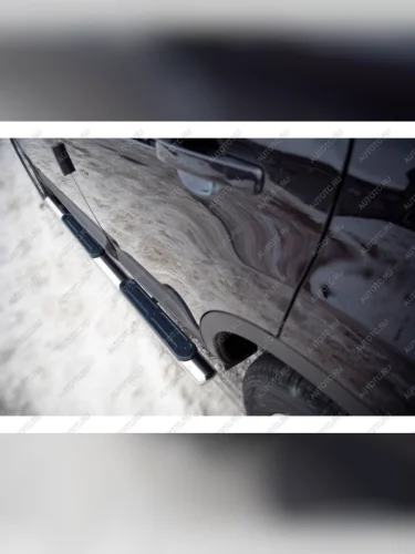 Пороги труба d75х42 овал с накладками Russtal (серые) Mitsubishi Outlander CW0W дорестайлинг (2005-2010)