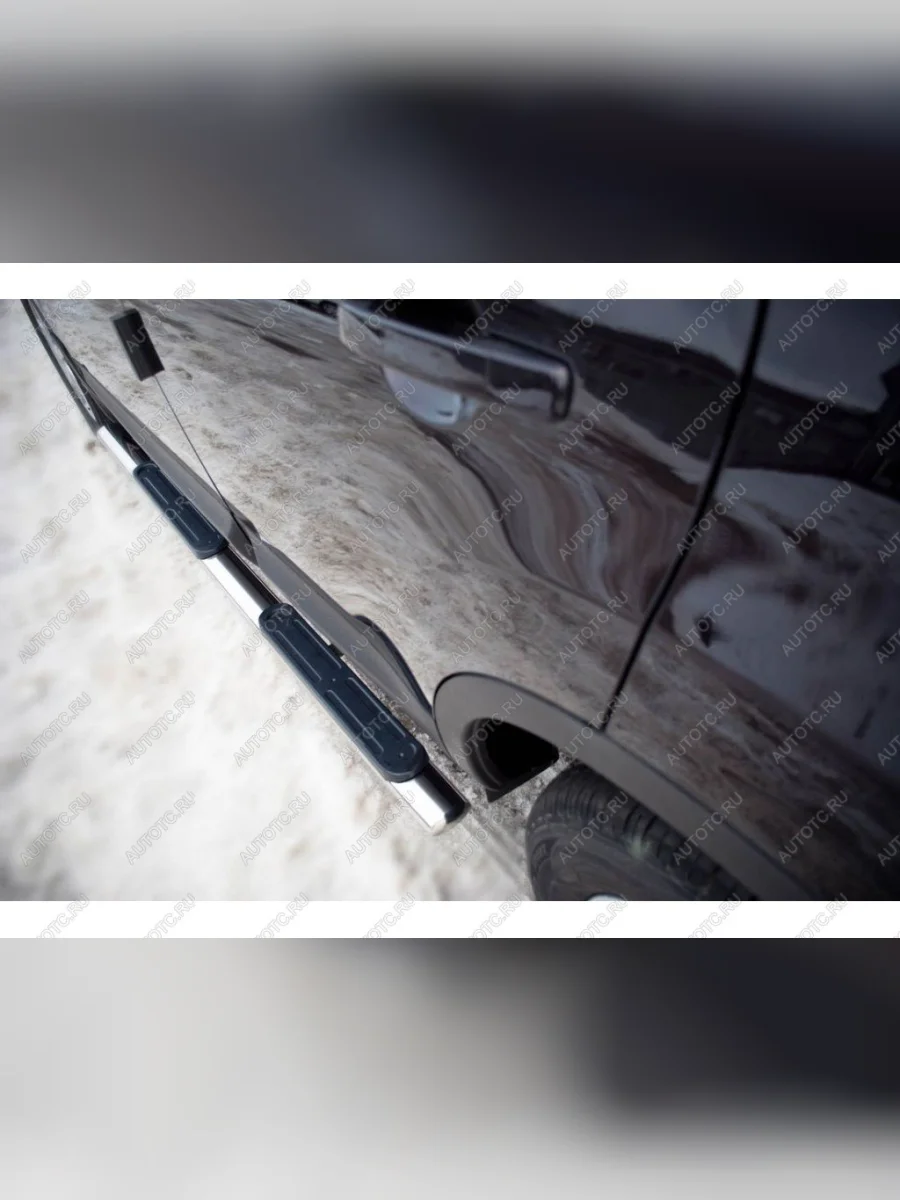 Пороги труба d75х42 овал с накладками Russtal Mitsubishi Outlander CW0W дорестайлинг (2005-2010) (серые)  в Воронеже Воронежской области