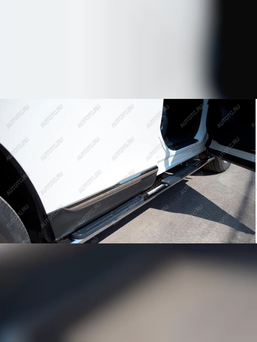 Защита порогов (нержавейка d75х42 с накладками) Russtal Mitsubishi Outlander CW0W рестайлинг (2009-2012) (торцы со скосами)  в Керчи Республика Крым