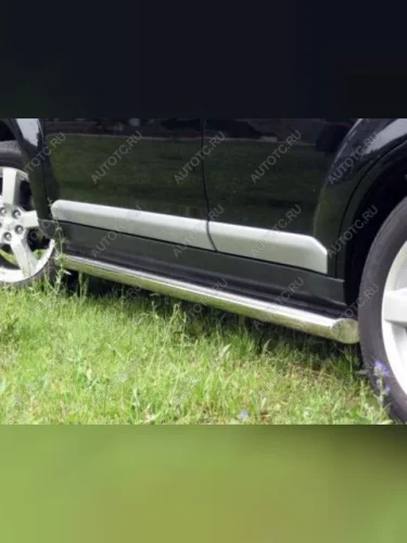 Защита порогов d76 SLITKOFF (торцы со скосами) Mitsubishi Outlander CW0W рестайлинг (2009-2012)