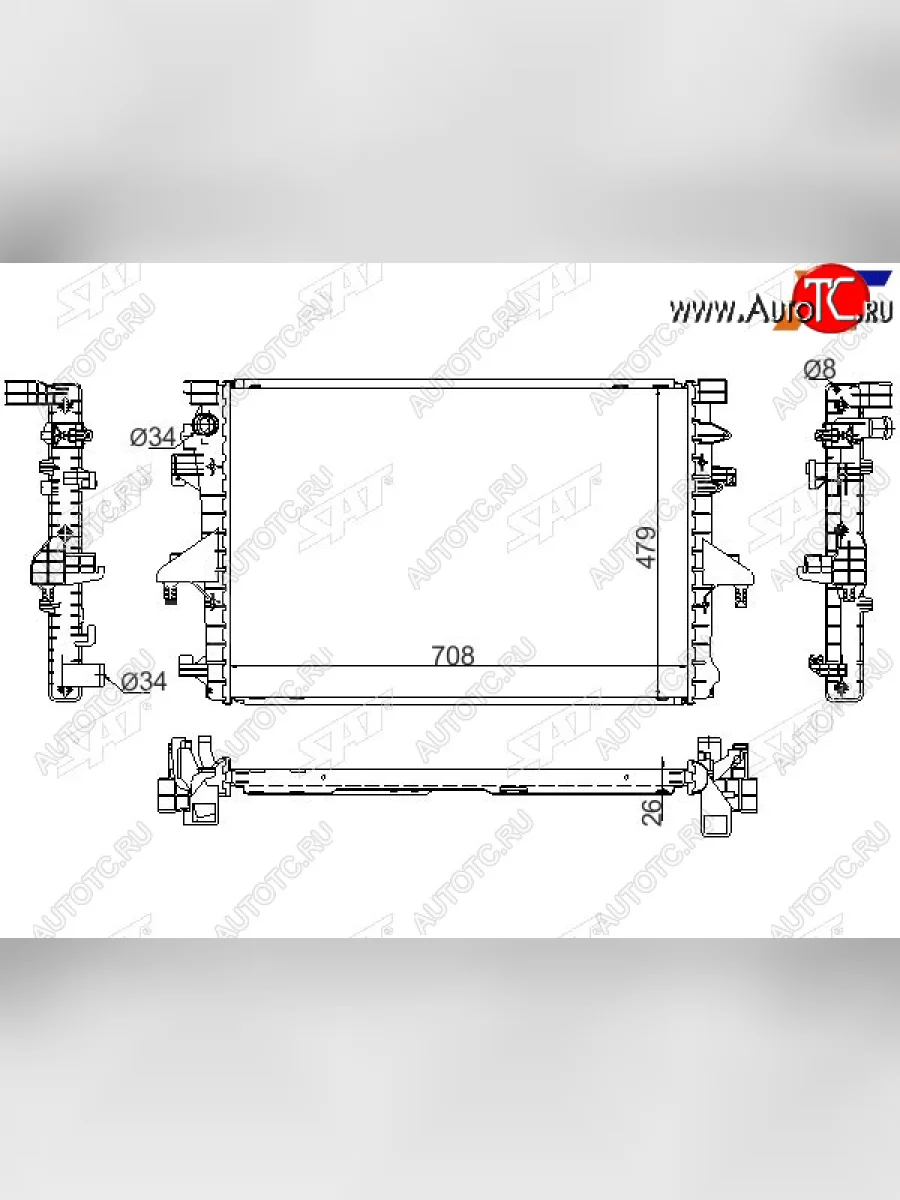 Радиатор охлаждающей жидкости SAT  Volkswagen Multivan T5  дорестайлинг (2003-2009)  с доставкой в г. Пермь