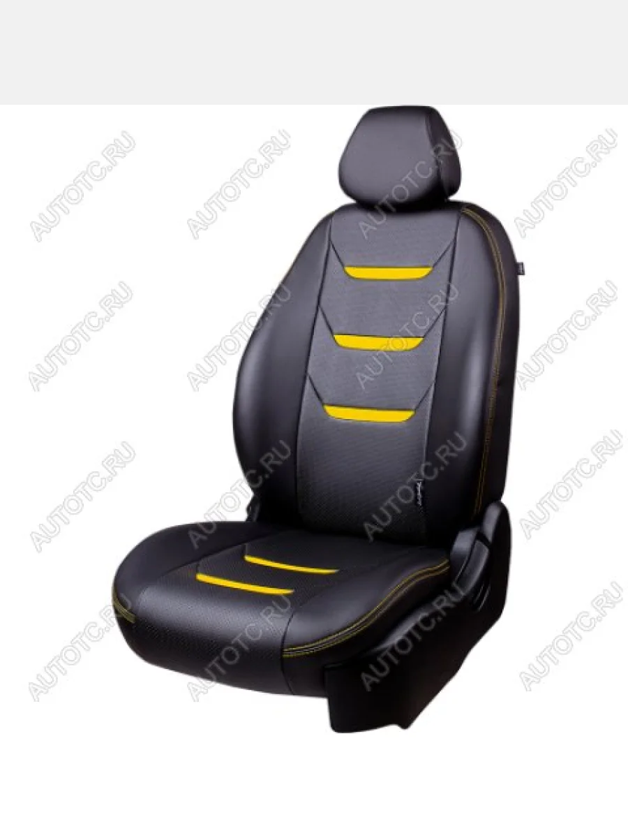 Комплект чехлов для сидений (перед. пластик РЗС 60/40 2П+3Г Орегон) ТУРИН-2 Lord Autofashion  Renault  Logan  2, Sandero Stepway  (B8) (черный, вставка черная+желтая, строчка желтая)  в Самаре Самарской области