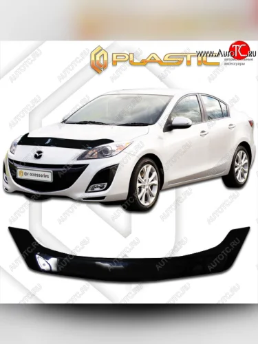 Дефлектор капота CA-Plastic (Classic черный) Mazda 3/Axela BL дорестайлинг седан (2009-2011)