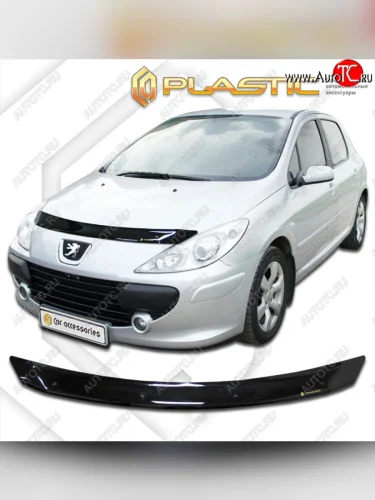 Дефлектор капота CA-Plastic (Classic черный) Peugeot 307  универсал (2005-2008) рестайлинг