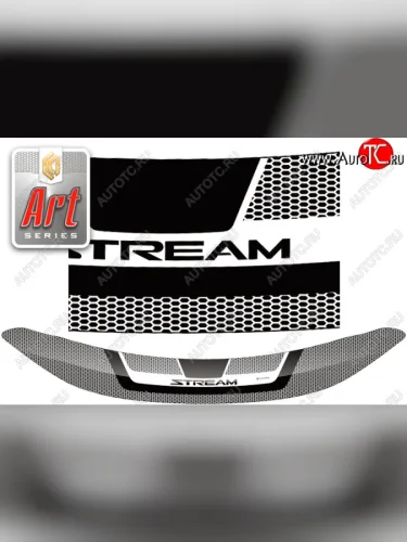 Дефлектор капота CA-Plastic (Серия Art серебро) Honda Stream 2 RN6,RN7, RN8, RN9 дорестайлинг (2006-2009)