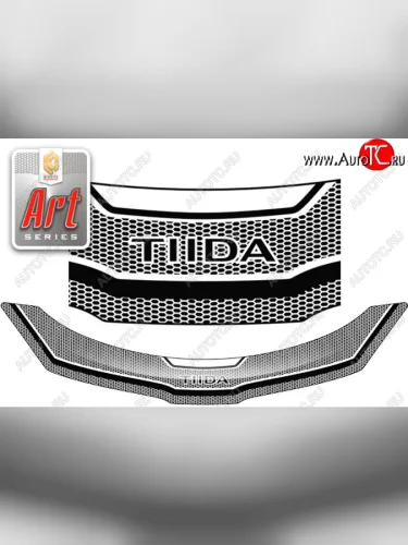 Дефлектор капота CA-Plastic (Серия Art серебро) Nissan Tiida Latio C11 седан (2004-2012)