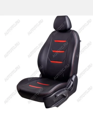 Комплект чехлов для сидений (РЗС 40/60 +подлокот. 3Г Орегон) ТУРИН-2 Lord Autofashion (черный, вставка черная+красная, строчка красная) Skoda Rapid ( NH3,  NH1) (2012-2020), Volkswagen Polo  Mk6 (2020-2022)