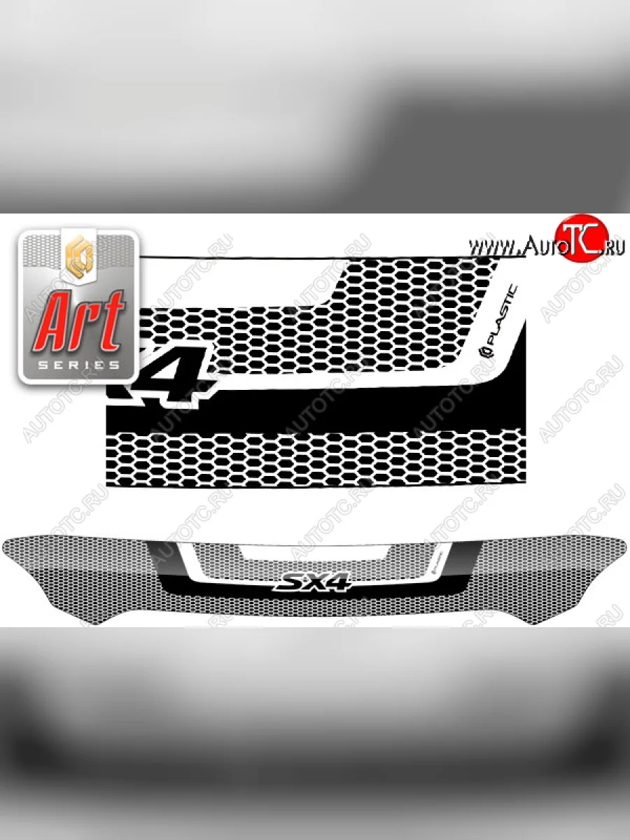 Дефлектор капота CA-Plastic Suzuki SX4 JYB, JYA хэтчбэк дорестайлинг (2013-2016) (Серия Art черная)  в Керчи Республика Крым