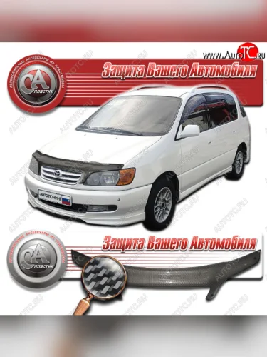 Дефлектор капота CA-Plastic (Шелкография карбон серебро) Toyota Ipsum  SXM10 (1998-2001) рестайлинг