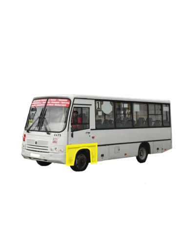 Левая ремонтная арка переднего крыла Пороги-Авто (холоднокатаная сталь 0,8мм) ПАЗ 3204 ( Vector,  Vector Next) (2006-2025) дорестайлинг, автобус 1-ый рестайлинг, автобус 2-ой рестайлинг