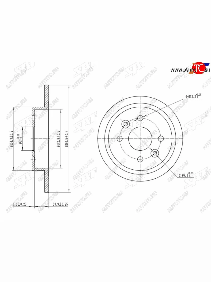 Задний тормозной диск(Ø260.5) SAT KIA Spectra (2000-2009) (применим для KIA Sephia 93-96)  в Перми Пермском крае