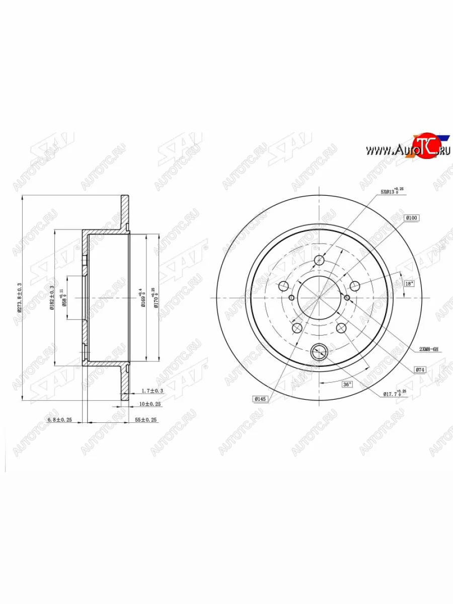 Задний тормозной диск(Ø273) SAT Subaru Forester SJ рестайлинг (2016-2019)  в Керчи Республика Крым