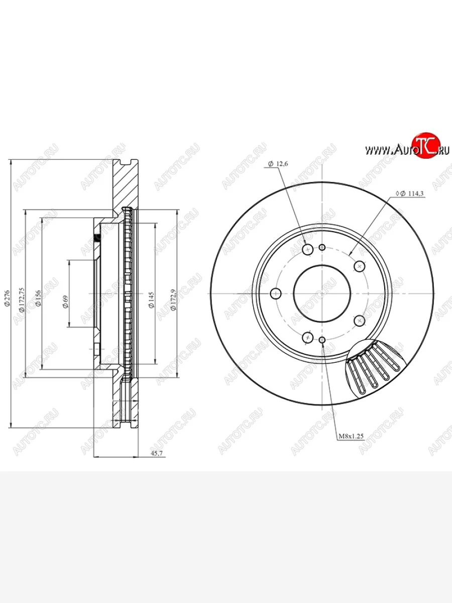 Передний тормозной диск(Ø276) HOSU Mitsubishi Lancer 10 CY седан дорестайлинг (2007-2010)  с доставкой в г. Керчь