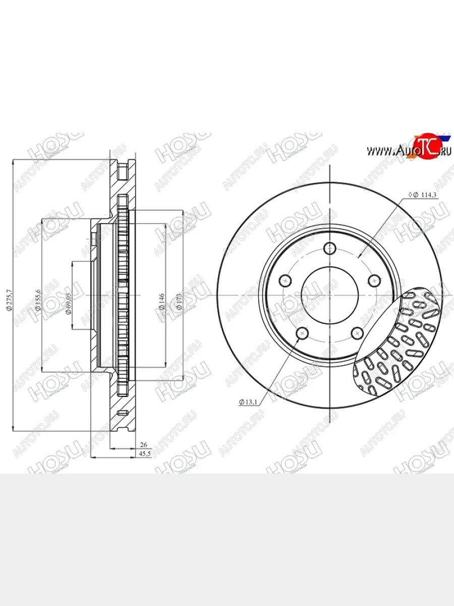 Передний тормозной диск(Ø275.7) HOSU Mitsubishi Lancer 10 CY седан рестайлинг (2011-2017)  с доставкой в г. Керчь