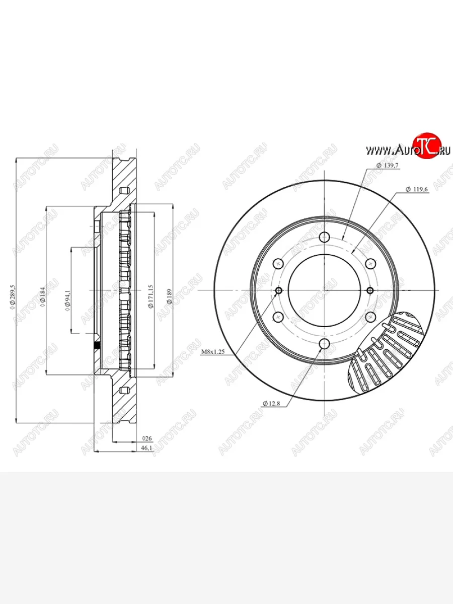 Передний тормозной диск(Ø289.5) HOSU Mitsubishi Pajero 4 V90 2-ой рестайлинг (2014-2020)  в Керчи Республика Крым