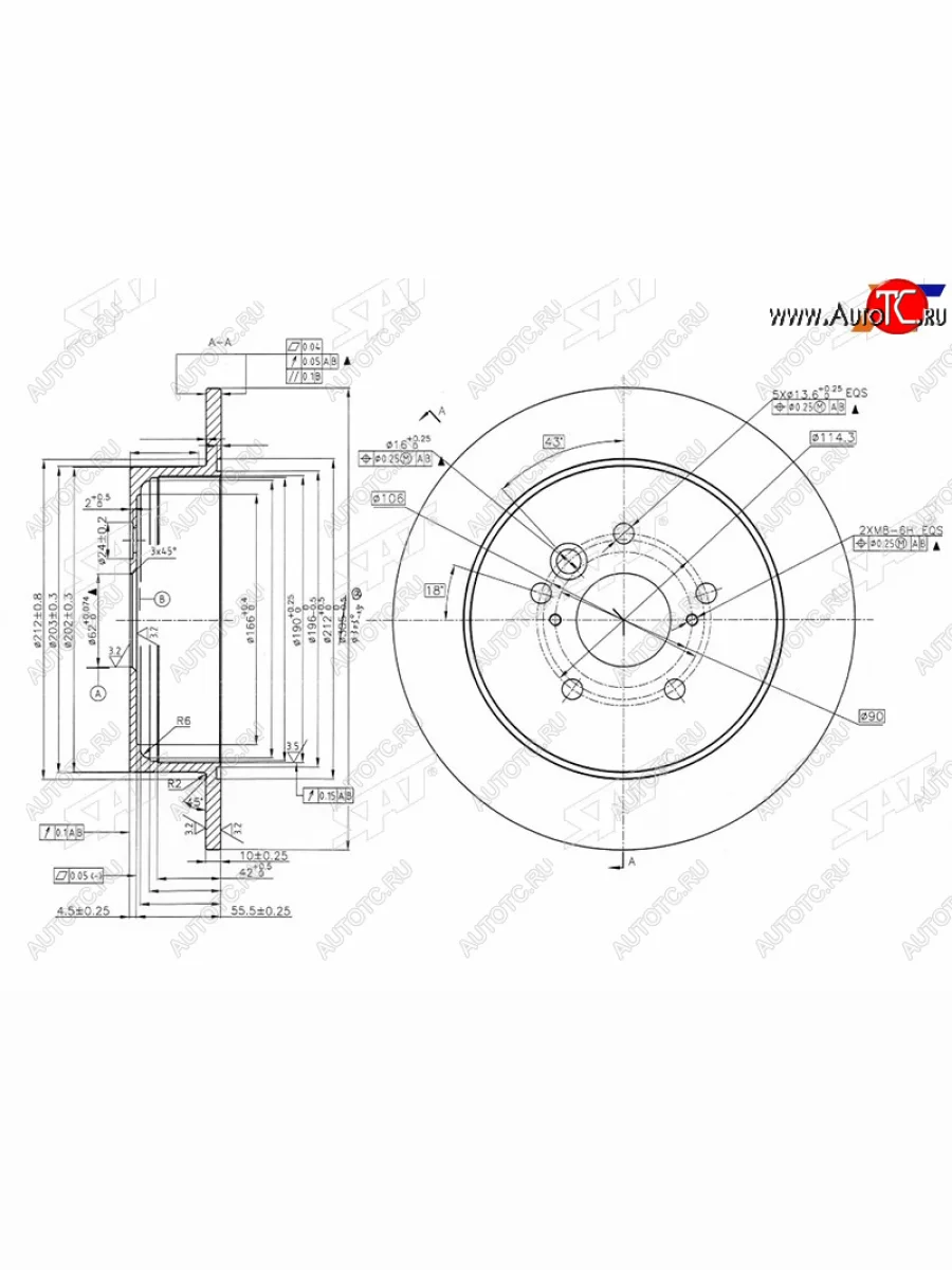 Задний тормозной диск(Ø305-0.5)SAT Chery Tiggo 3 (2014-2020)  с доставкой в г. Керчь