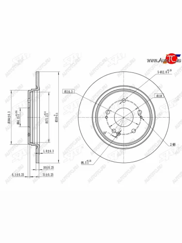 Задний тормозной диск(Ø310-0.5)SAT Honda CR-V RW,RT дорестайлинг (2016-2020)