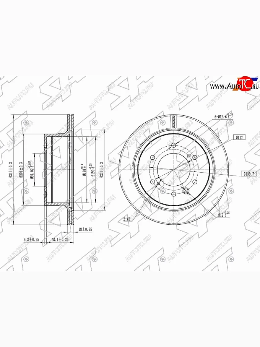 Передний тормозной диск( Ø315 мм) SAT Mitsubishi Pajero Sport QF рестайлинг (2019-2022)  в Самаре Самарской области