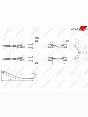 Трос ручного тормоза RH-LH V2.0-2.5 SAT (одинарные колеса) Ford Transit цельнометаллический фургон (2006-2014)