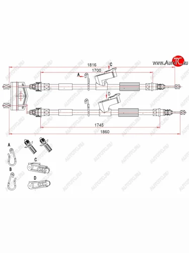 Трос ручного тормоза SAT (дисковые тормоза) Ford Focus 2 хэтчбэк 5 дв. рестайлинг (2007-2011)